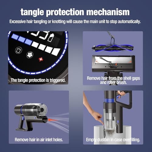 KCLASO Cordless Vacuum Cleaner, 550W 45KPA 50Min Vacuum Cleaners for Home, Self-Standing Stick Vacuum with Touch Screen, 3 Power Modes, Rechargeable Battery, Handheld Vacuum for Pet Hair/Carpet/Floor 5