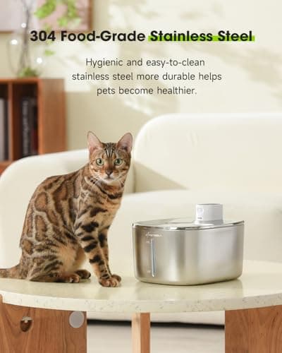 APD APETDOLA Wireless Cat Water Fountain Stainless Steel,135floz/4L Battery Operated Automatic Pet Fountain,Cordless Cat Water Dispenser Pet Drinking Water Fountain for Multicat Cats Dog Outdoor 4