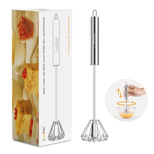 Upgraded Stainless Steel Semi-Automatic Whisk - Easy to Use Whizzy Whisk, Versatile Wisker Tool for Cooking, Kitchen Essential Egg Beater for Baking, Whisking, Beating & Stirring (10in）