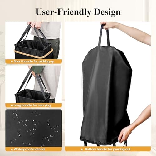 Foluck Large Laundry Hamper, 100L Waterproof Laundry Basket with Lid and Removable Bag, Collapsible Tall Clothes Hamper with Bamboo Handles for Clothes Toys in Dorm Bedroom Bathroom, Black 5