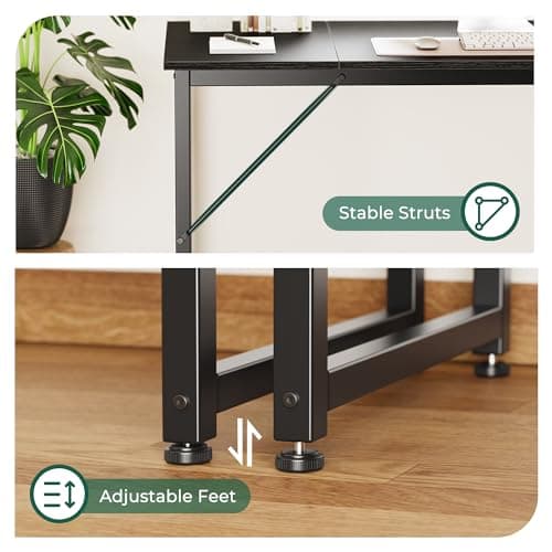 Huuger Computer Desk, 70 Inch Office Desk, Gaming Desk with Storage, Writing Desk Work Desk for Home Office, Study, Long Simple Desk, Large Legroom, Metal Frame, Black 9