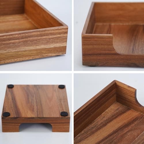 Acacia Cocktail Napkin Holder for Table, Wooden Napkin Holder, Flat Square Beverage Napkin Tray, Farmhouse Cocktail Napkin Caddy for Bar, Party, Dinner, Kitchen Dining Table, 5.5 x 5.5 inches 5