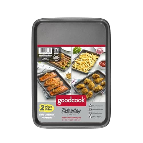 GoodCook Everyday Set of 2 Nonstick Steel 9" x 6.2" Toaster Oven Mini Baking Sheets, Gray 7