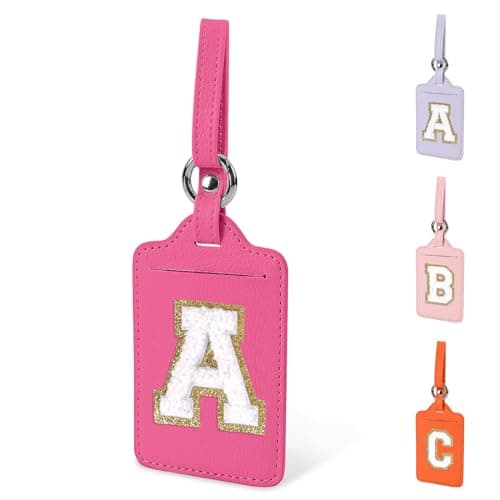 Initial Letter Luggage Tag A for Suitcases TSA Approved, PU Leather Personalized A-Z Luggage Tags with Privacy Cover Name Card, Rose Cute Monogrammed Funny Luggage Tag for Women Kids(1 Pack Letter A)