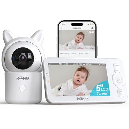 ieGeek Baby Monitor with Camera and Audio, 5" Large HD Display(No WiFi) & 1080P Camera & Free Smart App(WiFi), Upgraded Night Vision/PTZ/2-Way Audio/Auto Tracking Detection Notification and Alert