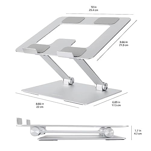 Amazon Basics Sturdy and Portable Ergonomic Laptop Stand for Desk, Height Adjustable Riser with Ventilated Cooling, Foldable, Fits all Laptops up to 17.3 Inch, Silver, 10 x 8.7 x 6 in 7
