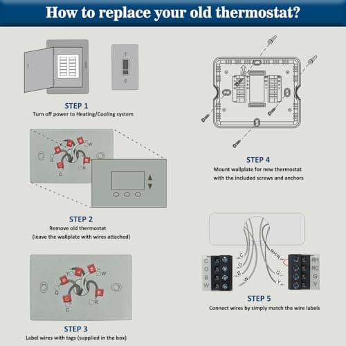 Non-Programmable Thermostat for Home Single-Stage Systems, 1 Heat/1 Cool, Easy DIY Install, Blue Backlight 5