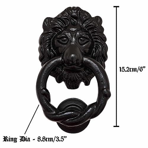 Mythrojan Lion Head Door Knocker, Cast Iron Knocker, Heavy Duty Entry Door Knocker for Vintage Home Décor Accessories- 6" X 3.5" Black 5