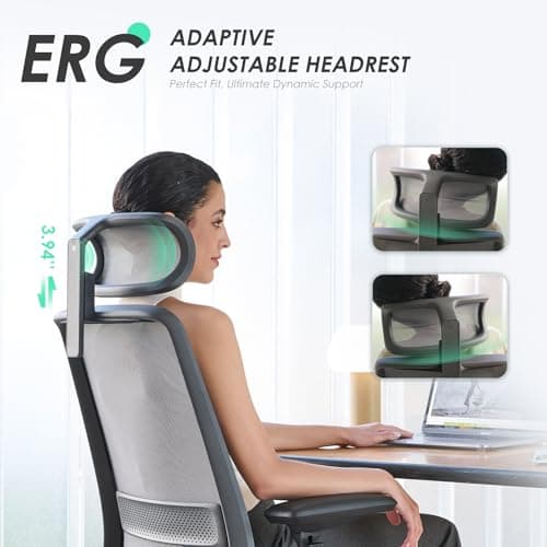 COLAMY Ergonomic Office Chair, Mesh Desk Chair with High Back, Lumbar Support, Adjustable Headrest and 4D Arms, Slide Seat, Tilt Lock-Coral 5