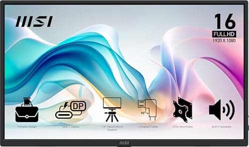 msi Pro MP165 E6 Portable Monitor, 15.6" FHD IPS 1080p, USB Type-C, Mini-HDMI, Built-in Speakers, Perfect for PC, Mac, PS5, PS4, Xbox, Mobile, Metal Gray