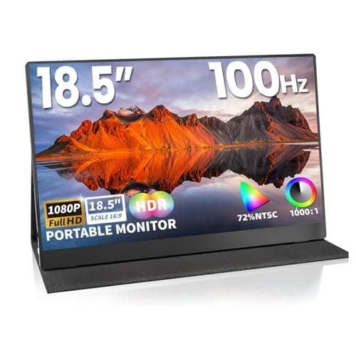 ReHisk Portable Monitor 18.5 Inch IPS Display, FHD 1080p 100Hz 100% sRGB Laptop Screen Extender, HDR HDMI USB-C VESA Travel Monitor for Laptop PC Mac Phone, PS4/5, Xbox, Switch