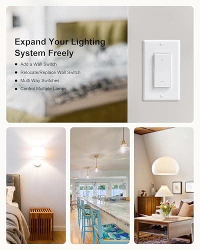 Wireless Light Switch and Receiver Kit, Decorator Rocker Wall Switch, 15A High Power, 200FT Long Range RF Remote Control, No in-Wall Wiring, Programmable & Expandable for Ceiling Light, Fans, Lamps 8