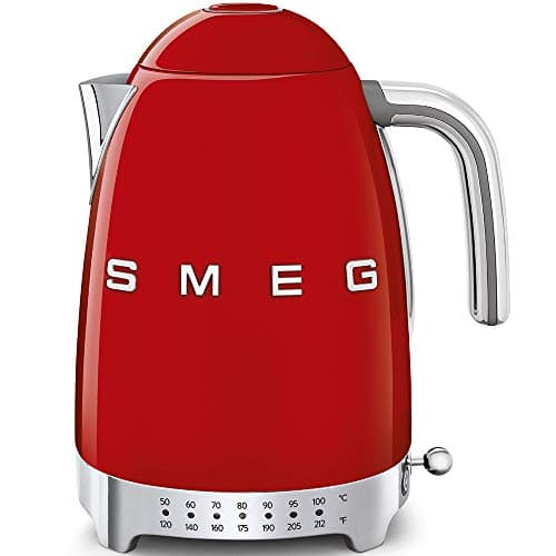 SMEG 7-Cup Variable Temperature Electric Kettle - Retro Style Aesthetic with Advanced Technology - Stainless Steel, 1400W, 120V, 360° Swivel Base, Keep Warm Function (Red)