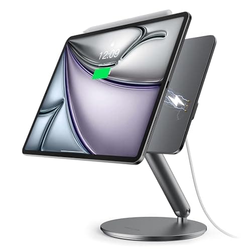 LULULOOK [Upgrade] Magnetic Wireless Charging Stand for iPad Air 11" M3 (2025)/M2, Foldable Aluminum Alloy iPad Pro Desk Stand with 360° Rotating Base for Pro 11" 1st/2nd/3rd/4th, Air 10.9 4th/5th