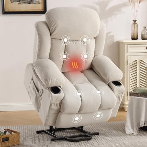 BOSMILLER Power Lift Recliner Chair for Elderly with Vibration Massage and Lumbar Heating Electric Oversized Single Sofa with Cup Holder and USB Charge Port for Living Room