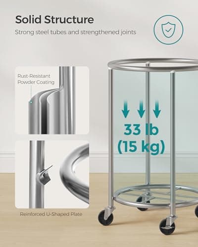 SONGMICS 18.5-Gallon (70 L) Laundry Basket with Wheels, Rolling Round Heavy-Duty Laundry Hamper Cart with Steel Frame and Removable Bag, 2 Locking Wheels, Cream White and Metallic Silver URLS006W01 7