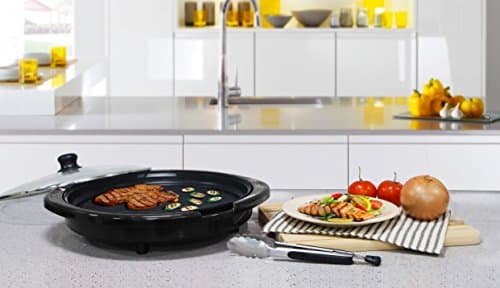 Elite Gourmet EMG-980B Smokeless Electric Tabletop Grill Nonstick, 6-Serving, Dishwasher Safe Removable Grilling Plate, Grill Indoor, Tempered Glass Lid, Adjustable Temperature, 14" Black 10