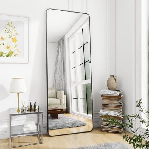 BEAUTYPEAK Black Full Length Mirror, 64"x21" Rounded Corner Floor Mirror Standing Hanging or Leaning Against Wall, Suitable for Bedroom or Dressing Room