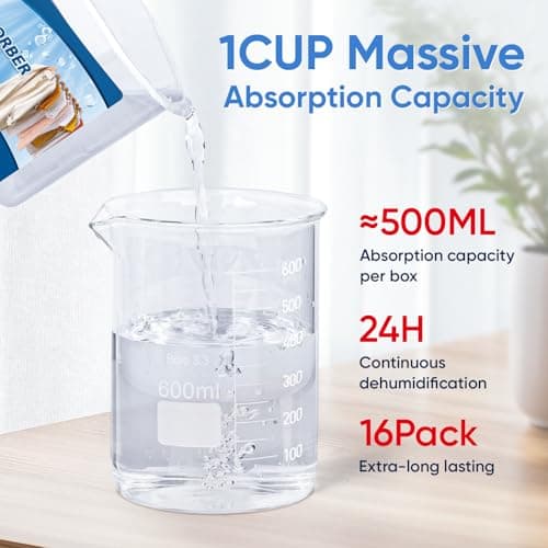 16 Pack Moisture Absorbers, 10.6 OZ Humidity Absorber Bucket, Moisture Absorbers for Closet, Dehumidifier Bucket for Wardrobes, Kitchens and Bathrooms, Fragrance Free Humidity Absorber 5