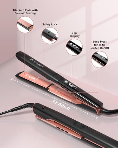 Annlary Hair Straightener 1 Inch Flat Iron and Curler 2 in 1 Titanium Ceramic Ionic Dual Voltage Straightener with Heat-Resistant Silicone, for Less Frizz, Shinier & Smoother 6
