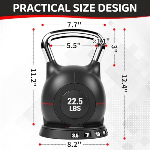 LIFERUN Adjustable Kettlebell Weight Set - 7 Weights from 3.5 to22.5 lbs, Quick-Change Handle for Home Gym, Space-Saving Design for Strength Training, Black 9