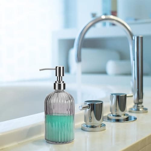 3 Pack Soap Dispenser, Glass Soap Dispenser Bathroom 13.5oz Hand Soap Dispenser 400ML with Rust Proof Stainless Steel Pump for Kitchen Countertop, Grey 7