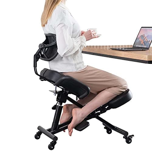 Ergonomic Kneeling Chair with Back Support and Wheels for Office, Adjustable Balance Chair for Home,Black