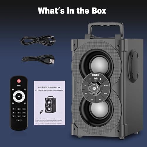 BSZHI Portable Bluetooth Speakers 80W Big Powerful Wireless Stereo Sound Boombox Outdoor Loud TWS Home Party Speaker with Subwoofer, FM Radio, LED Lights, Remote Control 9