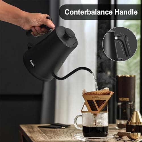 Electric Gooseneck Kettle, 304 Stainless Steel Coffee Kettle, Auto Shutoff Anti-dry Protection, Classic Pour-over Coffee & Tea,Matte Black 1.0L-1200W Fast Boiling Water Boiler by YUIOASE 7