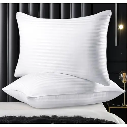 Qnoon Hotel Collection Bed Pillows for Sleeping, Bed Pillows Queen Size Set Of 2,Gusseted Pillow for Back, Stomach or Side Sleepers
