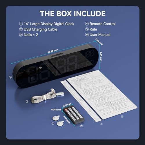 ANALOI Digital Wall Clock Large Display, 13.7 inch Large Digital Wall Clock with RGB Color Changing Remote Control, Date Week Temperature DST, Auto Brightness Dimmer Big Clock with Night Lights 7