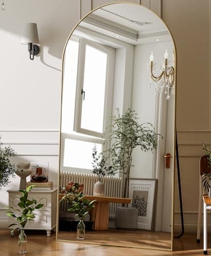 GLSLAND-34x76 inch Wall Mount Arched Full Length Mirror-Aluminum Alloy Frame High Definition-Full Body Mirror for Bedroom or Living Room,Gold 8