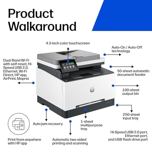 HP Color LaserJet Pro MFP 3301fdw Wireless All-in-One Color Laser Printer, Office Printer, Scanner, Copier, Fax, ADF, Duplex, Best for office (499Q5F) 3