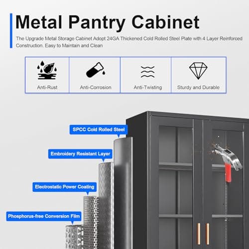Polup Glass Display Cabinet with Lock, Metal Curio Cabinet with Tempered Glass Doors & Adjustable Shelves, Heavy-Duty China Cabinets for Living Room, School, Commercial, Black, Assembly Required 6