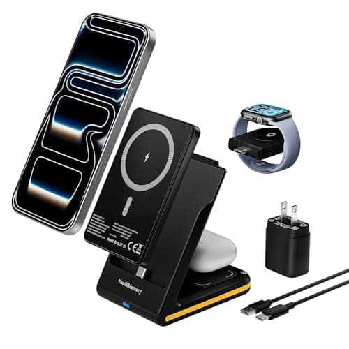 Wireless Charger 5 in 1 Magnetic Charging Station Stand with Portable Power Bank for Apple/Samsung Multiple Devices for Apple Watch 10-2,iPhone 16 15-12 Pro Max/Samsung Galaxy S25 Ultra S24-S8