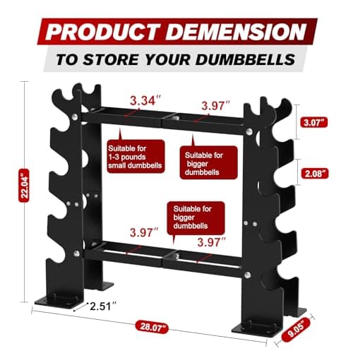 Dumbbell Rack Stand Only, Weight Rack for Home Gym Dumbbells, 5 Tier 450LBS Capacity Weight Holder Organizer, Weight Storage Racks Suitable for 1-45 LBS (Black) 8