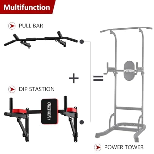 ONETWOFIT Wall Mounted Power Tower Pull Up Bar Station Workout Dip Station,Multi-Function Chin Up Bar Exercise Power Tower Set Training Equipment Support to 440Lbs (Black) 7