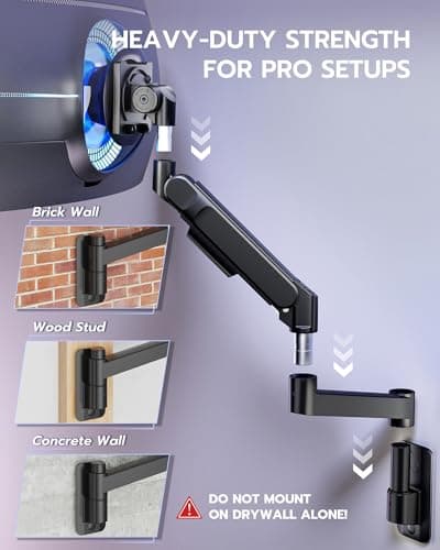 ARES WING Monitor Wall Mount for 24-57 Inch Ultrawide Gaming Screens, Premium Heavy Duty Monitor Arm Holds 60 lbs, Full Motion Gas Spring, Bearing Head for Easy Adjustment, 75/100 VESA Mount, Black 7