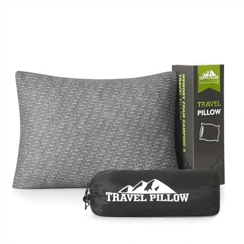 PEUJEW Camping Pillow Travel Pillow Small Shredded Memory Foam Pillow - Compressible Medium Firm, Breathable Cover, Ideal Backpacking Hiking, Airplane and Car