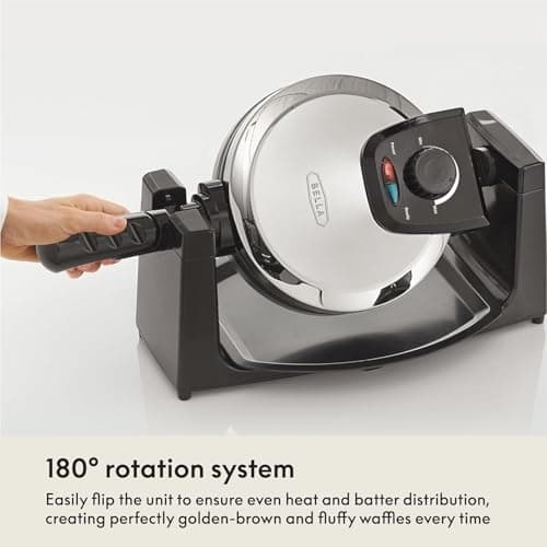 bella Classic Rotating Belgian Waffle Maker with Nonstick Plates, Removable Drip Tray, Adjustable Browning Control and Cool Touch Handles, Stainless Steel 6