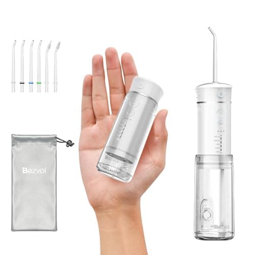 Bezvoi Water Flosser Mini Cordless Portable: 5 Modes Travel Water Dental Floss with Telescopic Water Tank, IPX7 Waterproof Oral Irrigator for Teeth Cleaning Gums,Orthodontic,Braces Care (White)