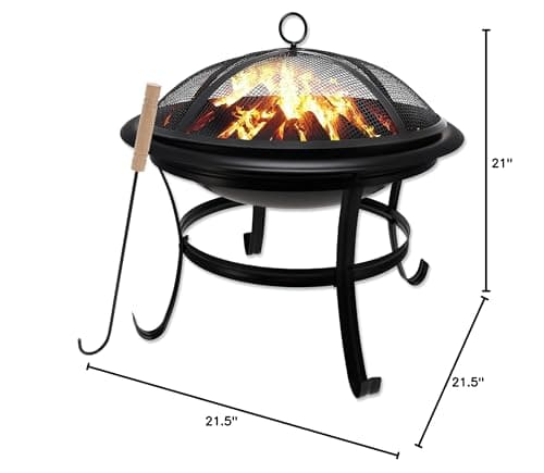 Gas One 22 in Outdoor– Wood Burning Fire Pit with Mesh Lid and Fire Picker – Durable Alloy Steel Fire Pits for Outside – Small Fire Pit for Backyard, Porch, Deck, Camping, BBQ 11
