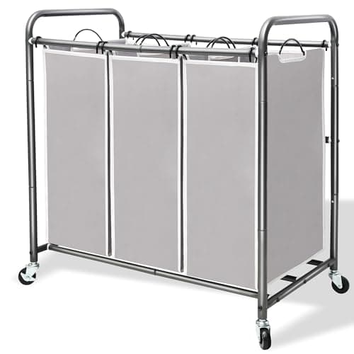 STORAGEIDEAS Laundry Sorter Hamper with Wheels, Heavy-Duty Laundry Sorter Rolling Cart, Lockable Wheels and Removable Bags, 3 Sections, Grey 8