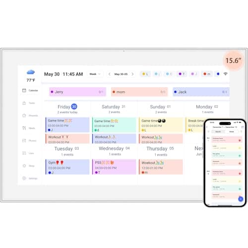 15.6 inch Digital Wall Calendar Touchscreen, Chore Chart, Full HD Interactive Display, Wall & Desk Mountable,Wall Planner, Smart Family Schedules, Auto-Rotate, Wall Organizer,For Mom/women
