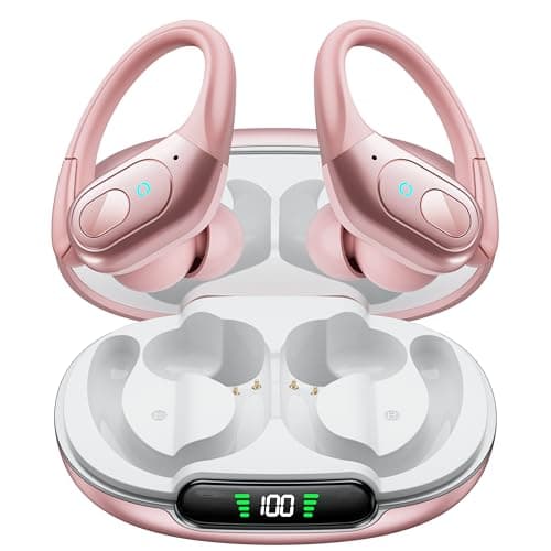 occiam Active Noise Cancelling Wireless Earbuds Bluetooth Headphones Ear Buds 96Hrs Playback Clear Call Waterproof Earphones with Ear Hook Microphones for Sport Running Rose Gold