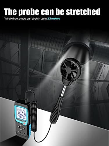 Aicevoos H12 Digital Anemometer Handheld Wind Speed Meter with Extended Wind Sensor, Measures Wind Speed Wind Flow Temperature and Humidity CFM Air Flow Velocity Meter with Big Backlit Screen 6