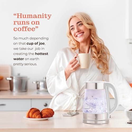 Speed-Boil Water Electric Kettle, 1.7L 1500W, Coffee & Tea Kettle Borosilicate Glass, Water Boiler, Auto Shut-Off, Cool Touch Handle, Base Detachable, LED. 360° Rotation, Boil Dry Protection (White) 8