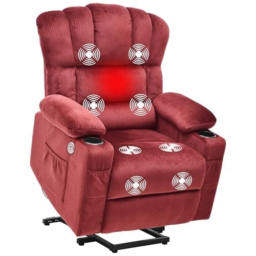 YITAHOME Electric Power Lift Recliner Chair for Elderly, Faux Leather Recliner Chair with Massage and Heat, Spacious Seat, USB Ports, Cup Holders, Side Pockets, Remote Control (Dark Brown)