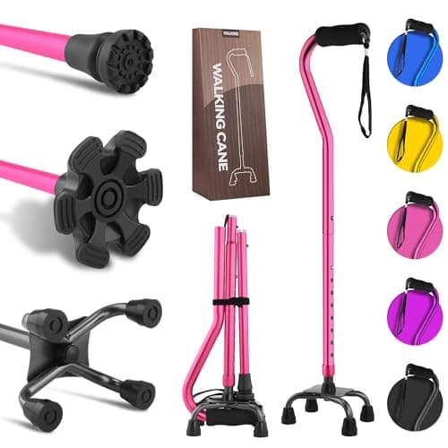 LIXIANG Unisex Walking Canes, Foldable, Adjustable, 4-pronged Base, Foam Handles Heavy Duty Stable Walker for Seniors and Adults Canes for Men for Stability