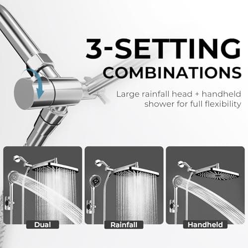 Seacity Wide Rain Shower Head With 5 Modes Handheld Showerheads, High Pressure Showerhead Combo with Extension Arm for Bathroom Accessories, Adjustable Shower Head with Anti-Clog Nozzles (Chrome) 6